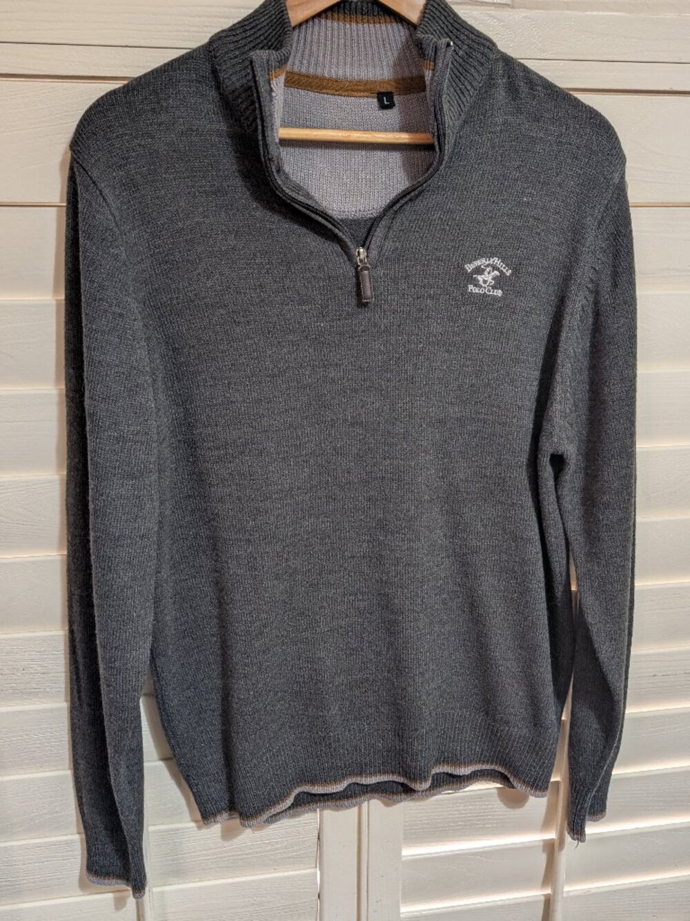 Beverly Hills Polo Club Grey Vintage Quarter-Zip Pullover Size Large